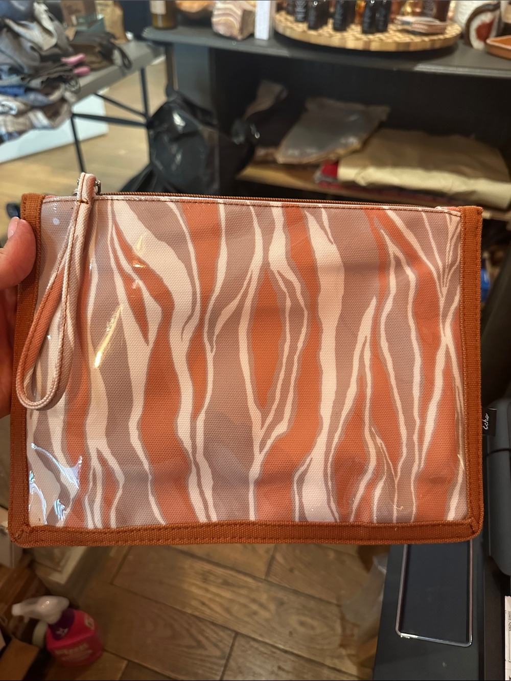 Echo Rust and Cream Zebra-Print Wristlet